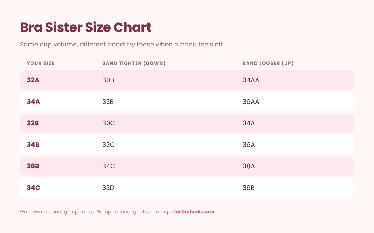 Bra sister size chart for small cup sizes