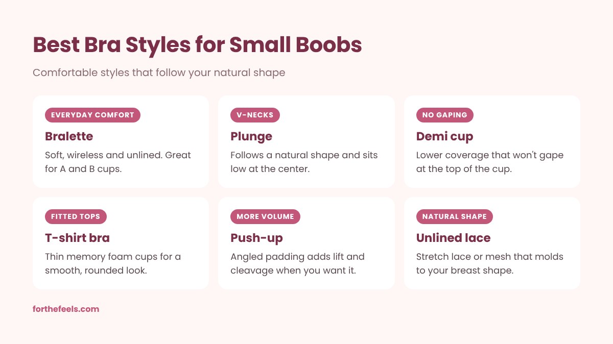 Best bra styles for small boobs: bralette, plunge, demi, t-shirt, push-up and unlined lace