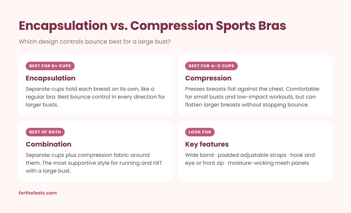 Encapsulation vs compression sports bras for large breasts compared