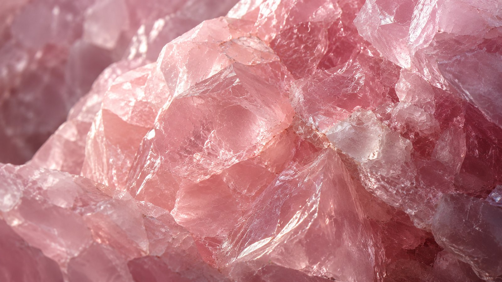 Close-up of translucent pink rose quartz facets