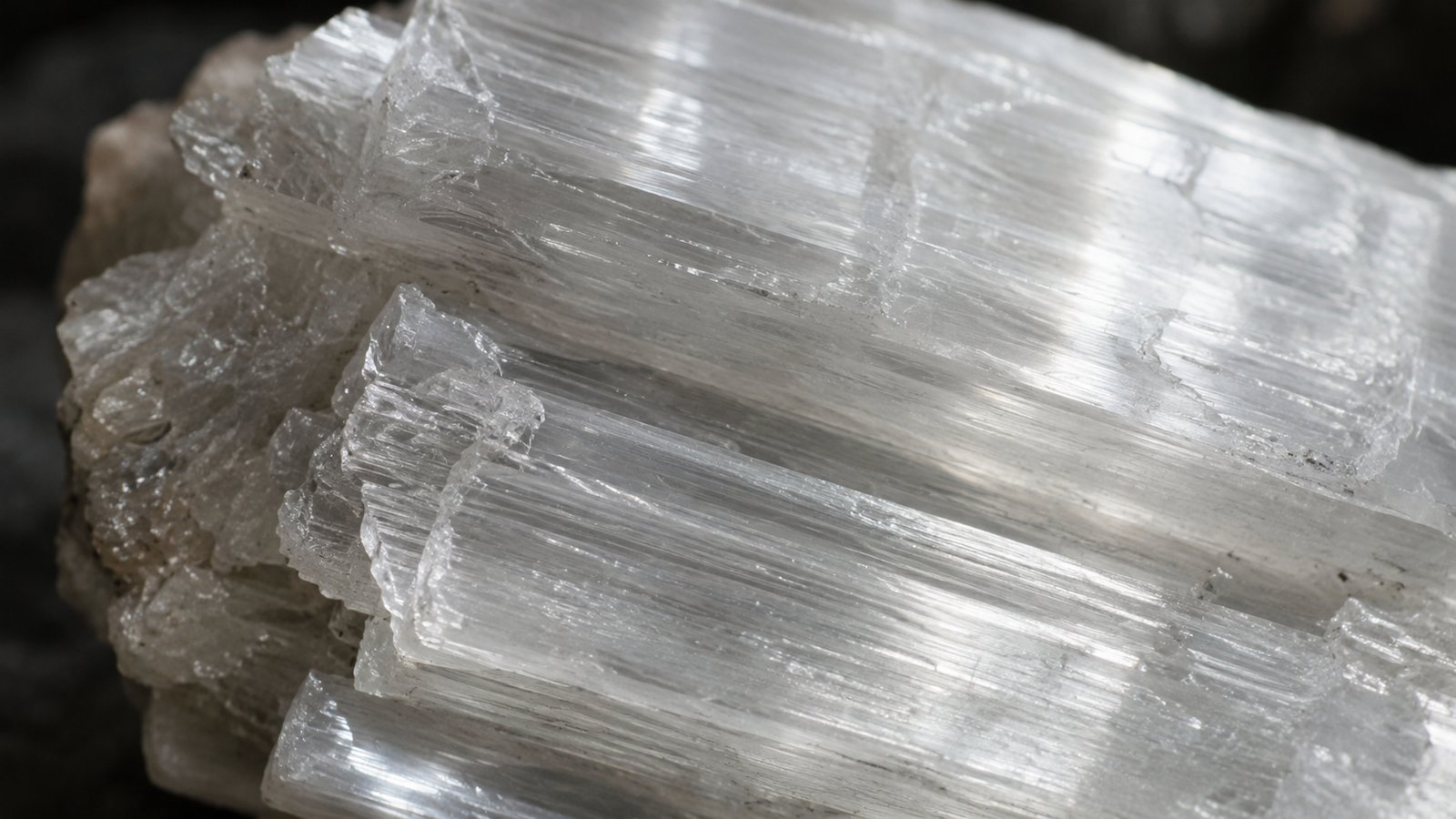 Close-up of translucent striated selenite