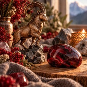 Capricorn zodiac sign crystal still life