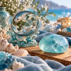 Pisces zodiac sign crystal still life