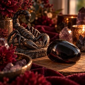 Scorpio zodiac sign crystal still life