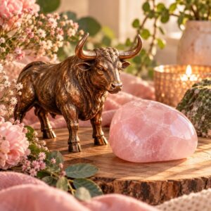 Taurus zodiac sign crystal still life